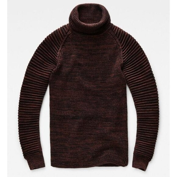 New G-Star Raw Suzaki Bordeaux Black Melange Turtle Neck Sweater Pullover - Picture 2 of 12